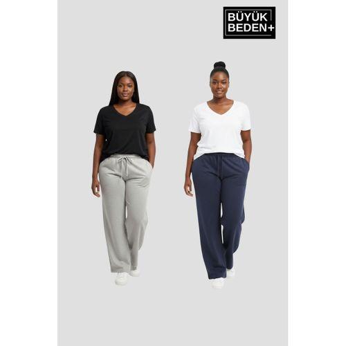 Kadın Büyük Beden Paça Reçme İnce Eşofman Altı 2’li Set – Rahat Kalıp SPR26BEAK952+2