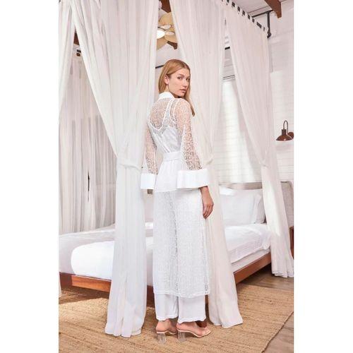 Uzun Kollu Dantelli Ve Kuşaklı Sabahlık