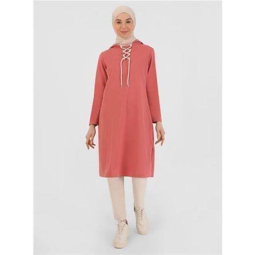 Eflin Yakadan Bağlamalı Kapşonlu Uzun Sweatshirt - 03030.101 - Gül Kurusu