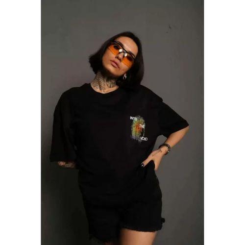 Pilelistore Unisex Bisiklet Yaka Baskılı Oversize T-Shirt - Siyah