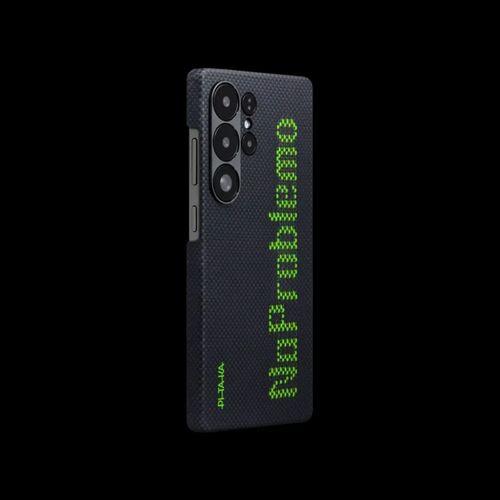 Galaxy S25 Ultra Kılıf  M-safe Şarj Özellikli Lumintex Teknolojili Fosforlu Aramid Fiber Pitaka Tactile Woven Aries Serisi Kapak