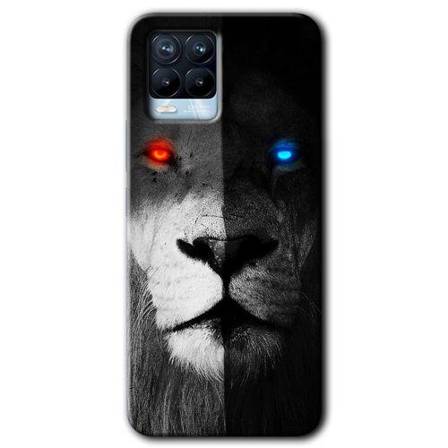 MRCİLETİSİM Realme 8 Pro Kılıf Baskılı Kapak - Fire and Ice Lion + 5D Tam Kaplayan Cam