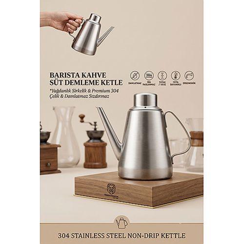 Damlatmaz Sızdırmaz Yağdanlık Sirkelik ve Barista Kahve Süt Demleme Kettle 304 Paslanmaz Çelik  532ml) 723400