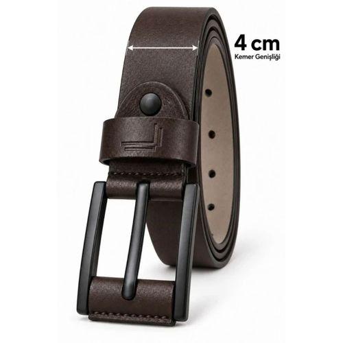 Erkek Koyu Kahverengi 4 Cm Metal Tokalı Kot Ve Kumaş Pantolon Kemeri