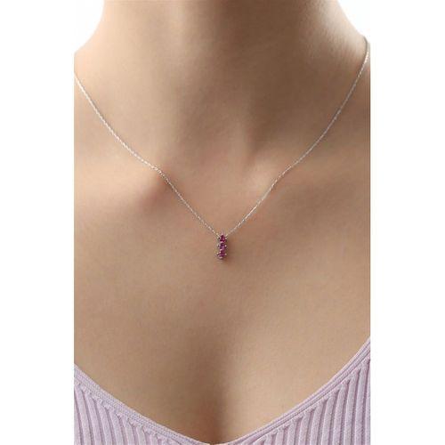 Gümüş Pembe Taşlı Kolye