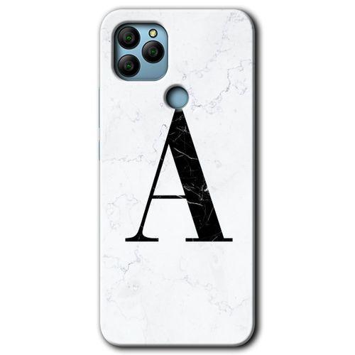 Potkal Hediye Fabrikası General Mobile GM 22 Plus HD Baskılı Kılıf + 9D Tam Ekran Koruyucu - Beyaz Mermer Desenli A Harfi