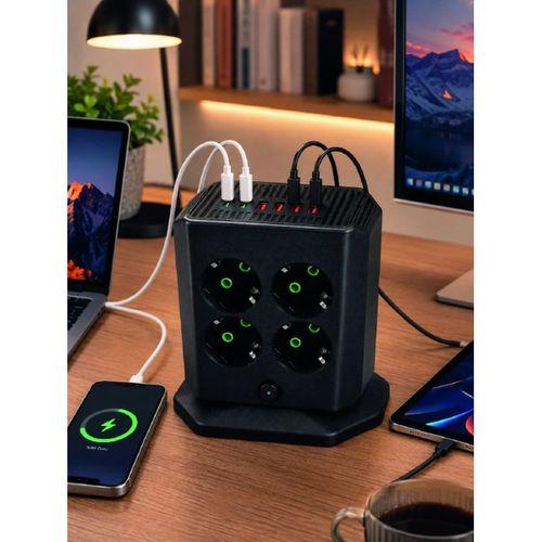 8li Dikey Çoklu Priz 4 Usb 2 Type-c Girişli Akım Korumalı Uzatma Prizi