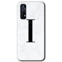 Realme 7 HD Baskılı Kılıf + 9D Tam Ekran Koruyucu - Beyaz Mermer Desenli I Harfi