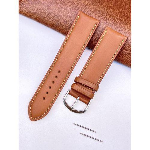 Nstime Kahverengi Nakış İşlemeli Deri Saat Kordonu 24mm Antialerjik Yumşak Dokulu