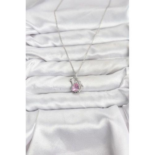 316L Çelik Zincir Gümüş Renk Pembe Kuğu Model Zirkon Taşlı Kadın Kolye