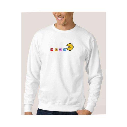 Pac Man Baskılı Beyaz Erkek Sweatshirt