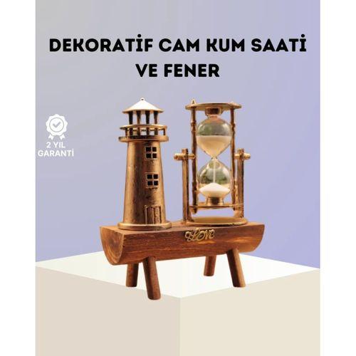 Dekoratif Ahşap Kum Saati Ve Deniz Feneri Figürlü Masa Süsü – Şık Ve Fonksiyonel Tasarım