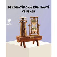 Dekoratif Ahşap Kum Saati Ve Deniz Feneri Figürlü Masa Süsü – Şık Ve Fonksiyonel Tasarım