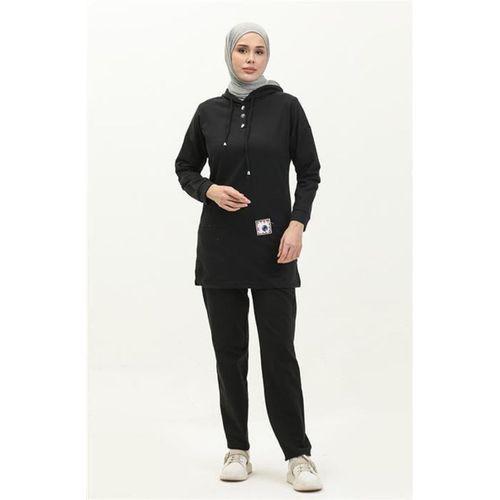 Kapşonlu Çıtçıtlı Sade Basic İkili Eşofman Spor Takımı - 03036.003 - Siyah