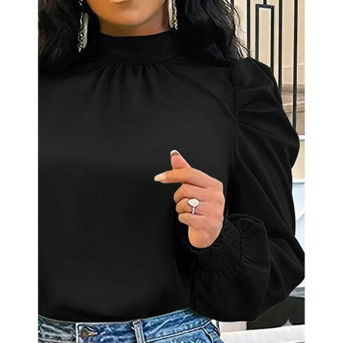 Kadın Uzun Kollu Balıkçı Yaka Arkadan Bağlamalı Omuzlardan Balon Ithal Krep Bluz