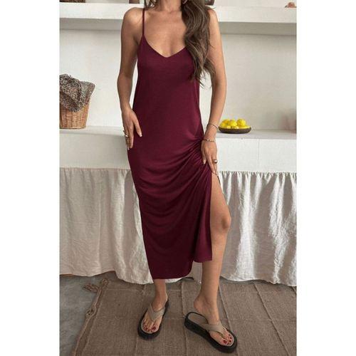 Kadın Siyah Asansör Askılı Çift Yırtmaçlı Helen Elbise