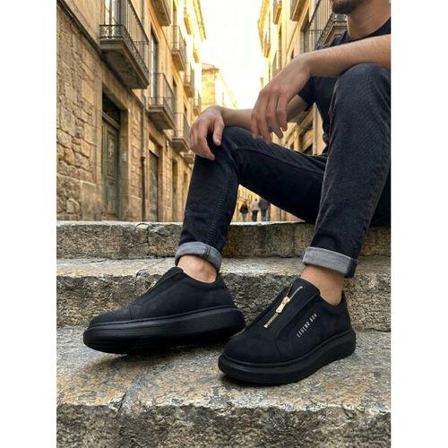 BA0310 BOA Kalın Yüksek Taban Fermuarlı Siyah Siyah Erkek Ayakkabı