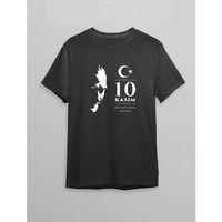 10 Kasım Atatürk Anma Günü Silüet Baskılı Oversize Bisiklet Yaka T-shirt - Siyah