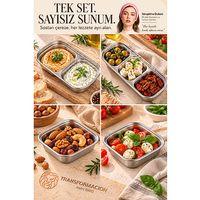 18/10 Çelik 4 Parça Bölmeli Sosluk Çerezlik Sunum Tabağı Seti GÜMÜŞ   723748