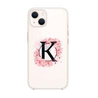 iPhone 13 Pembe Çiçek Desen K Harfli Premium Şeffaf Silikon Kılıf