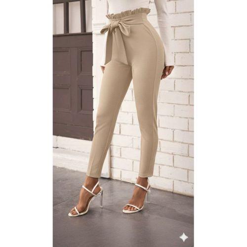 Kadın Yüksek Bel Beli Fırfırlı önden Bağlamalı Ithal Krep Pantolon