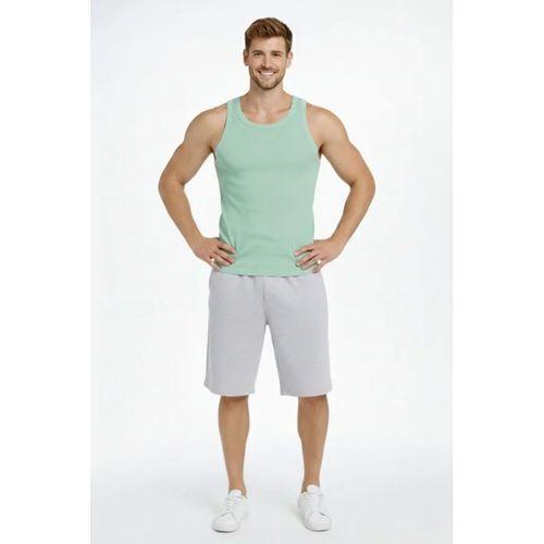 Erkek Fitilli Atlet Sıfır Yaka Slim Fit Arka Baskılı Spor Atlet - Mint Yeşili