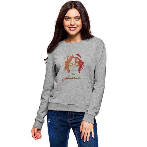 John Lennon Baskılı Gri Kadın Sweatshirt