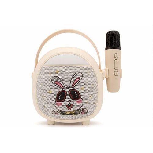 Çocuklara Özel Retro Tasarımlı Bluetooth Karaoke Mikrofon Ve Ahşap Tripodlu – Beyaz