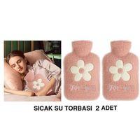 2 Adet Sıcak Su Torbası Peluş Papatya Desenli Pembe  21X13,5X2Cm 500 Ml