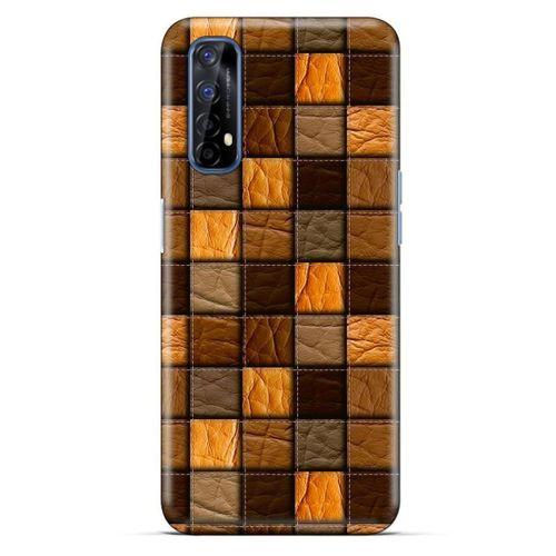 Oppo Realme 7 Kılıf Patchwork (32) Soft Silikon Kılıf Turuncu Kahve