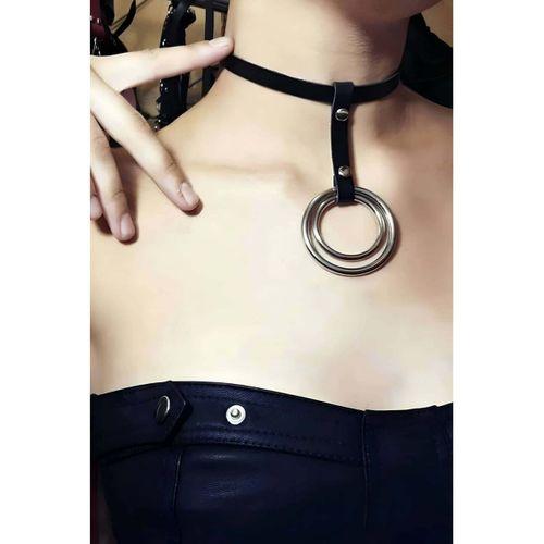 2 Halkalı Şık Deri Choker