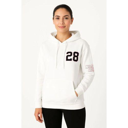 Üç İplik Kapüşonlu Ön Ve Arka Baskılı SweatShirt Hoodie - Beyaz