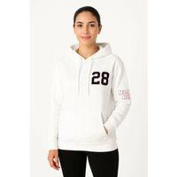 Üç İplik Kapüşonlu Ön Ve Arka Baskılı SweatShirt Hoodie - Beyaz