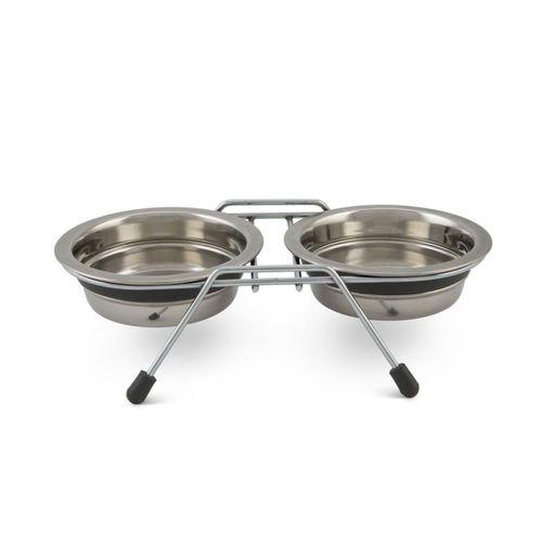 Beeztees Köpek İkili Mama ve Su Kabı, Paslanmaz Çelik, Sessiz&Kaymaz, 11cm, 2x220ml