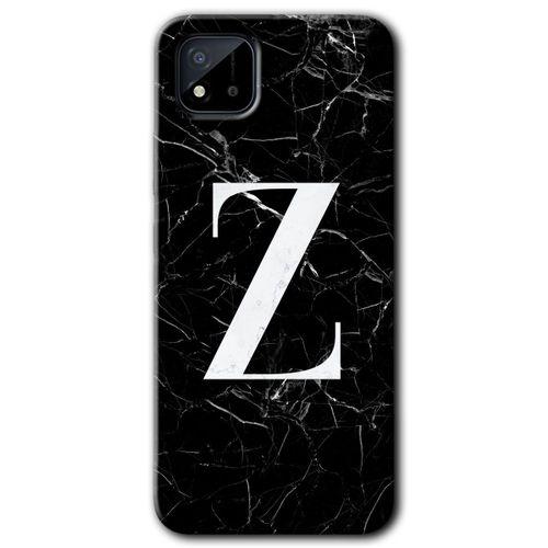 Realme C11 Kılıf HD Desen Baskılı Arka Kapak + Temperli Cam - Siyah Mermer Desenli Z Harfi