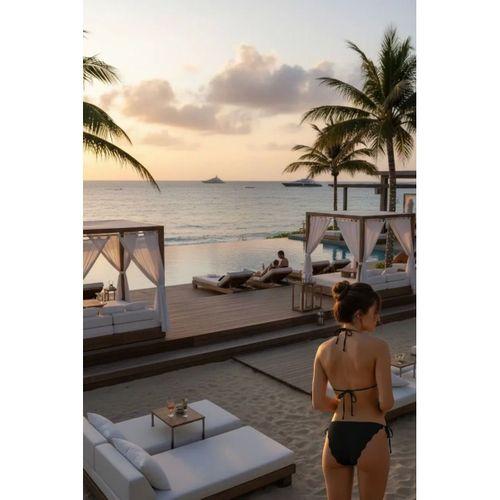 Kadın Siyah Dantel Detaylı Pedli Boyun Ve Belden Bağlamalı Bikini Takımı