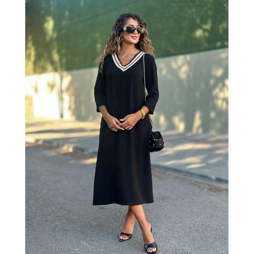 Kadın Uzun Kollu V şerit Yakalı Viskon Iki Iplik Elbise