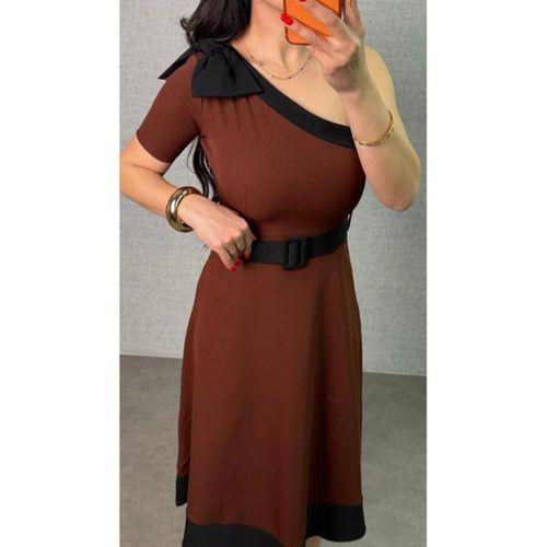 Kadın Tek Omuz Fiyonk Detaylı Midi Boy Elbise