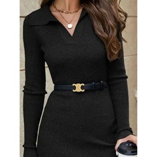 Kadın Uzun Kollu Yakalı Kısa Kaşkorse Elbise (Kemersiz)