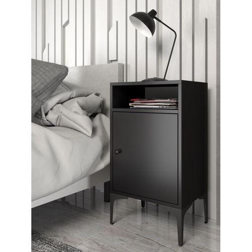 Wood'n Love Vio Metal Ayaklı Minifiks Bağlantı, Dolaplı Komodin - Siyah / Siyah