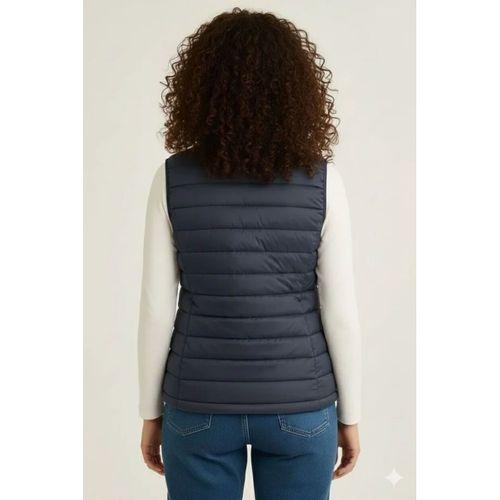 Şişme Fermuarlı Yelek Su Itici Kapitone Astarlı Kumaş Cepli Hafif Kışlık Spor Rahat Kalıp - Lacivert