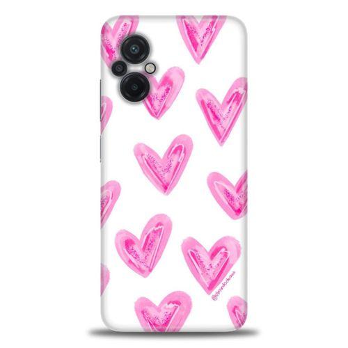 Xiaomi Poco M5 Kılıf HD Baskılı Kılıf - Pembe Kalpler + Tam Ekran Koruyucu