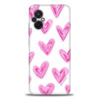 Xiaomi Poco M5 Kılıf HD Baskılı Kılıf - Pembe Kalpler + Tam Ekran Koruyucu