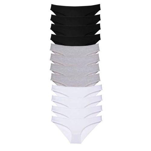 12 Adet Süper Eko Set Likralı Kadın Slip Külot Siyah Gri Beyaz