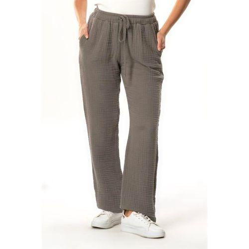 Beli Lastikli Multi Çift Cepli Müslin Kadın/Erkek Unisex Yazlık Pantolon Gri Gri
