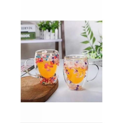 Organik Çiçekli Borosilikat Bardak 350 Ml. Royaleks-BRD-150 BH