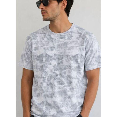 Erkek Batik Desenli Tişört Bisiklet Yaka Kısa Kol Regular Fit T-shirt - Gri