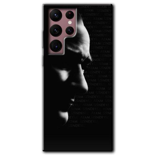 MRCİLETİSİM Samsung Galaxy S22 Ultra Kılıf HD Desen Baskılı Arka Kapak + Temperli Cam - Atam İzindeyiz