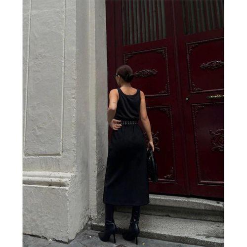 SÜET KALEM ETEK YIRTMAÇ DETAYLI - Siyah