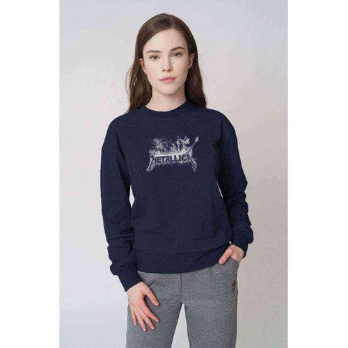 Metallica Baskılı Indigo Mavi Kadın Sweatshirt